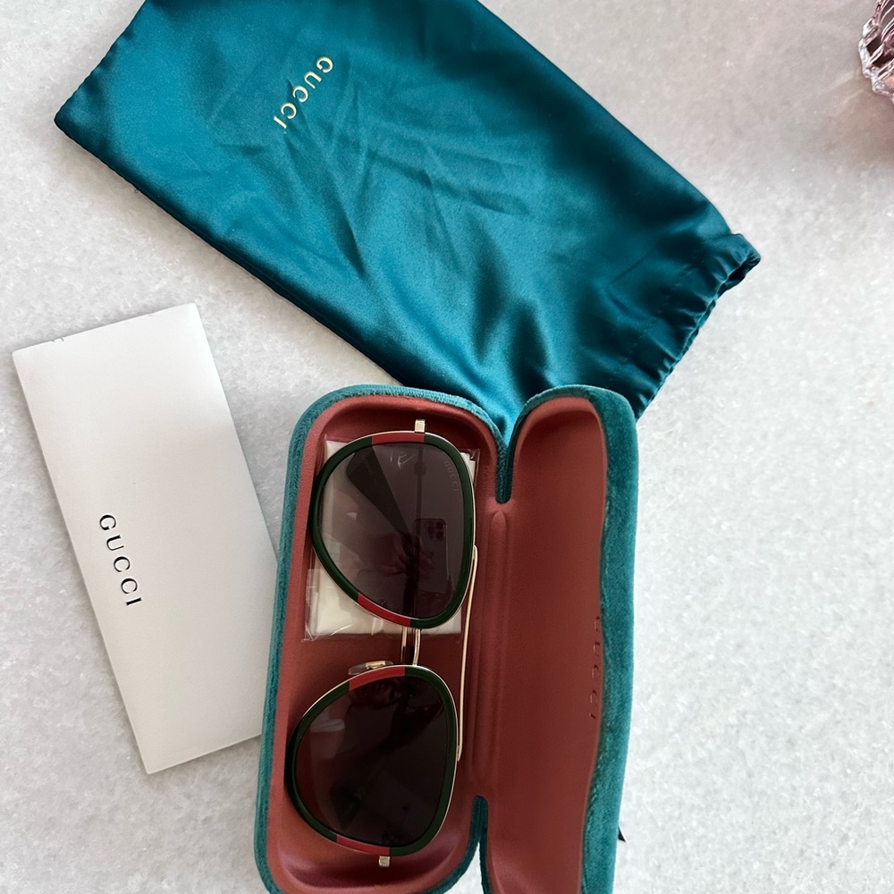 Gucci Green Frame Sunglasses with Dark Lenses